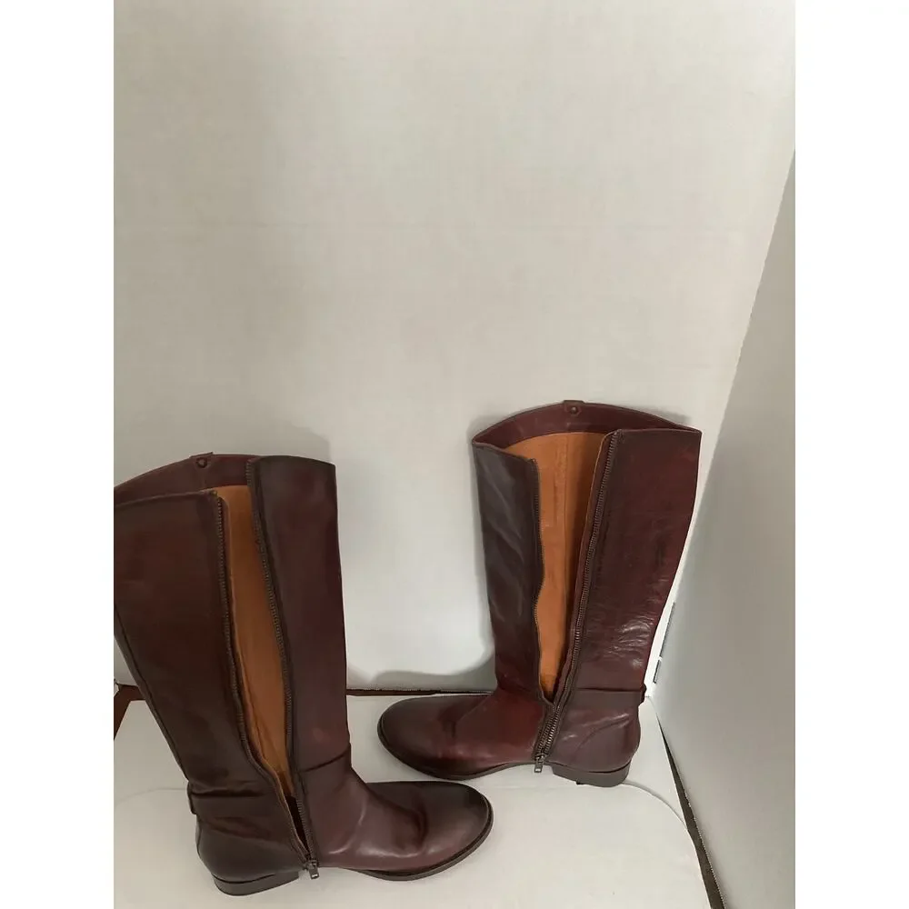 Frye - Melissa - Moto/Riding Tall boots - Redwood Brown Distressed Leather - 8B